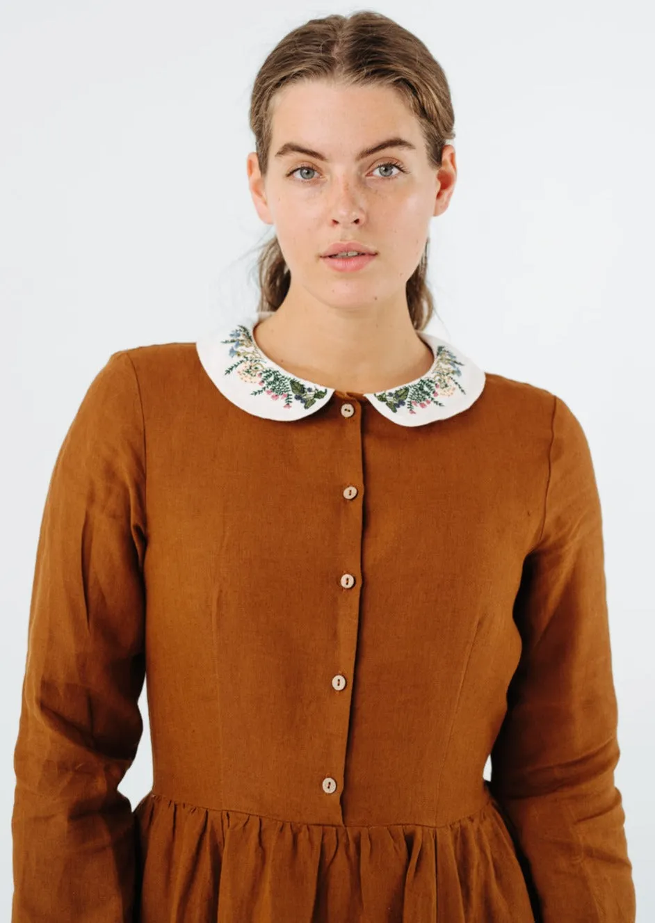 Classic Dress with Embroidered Meadow Collar, Long Sleeve sold by Son de Flor product image thumbnail 3