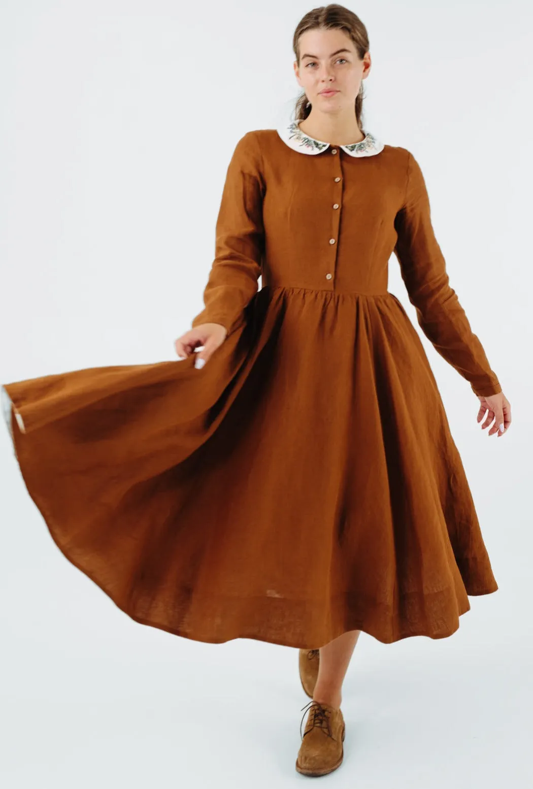 Classic Dress with Embroidered Meadow Collar, Long Sleeve sold by Son de Flor