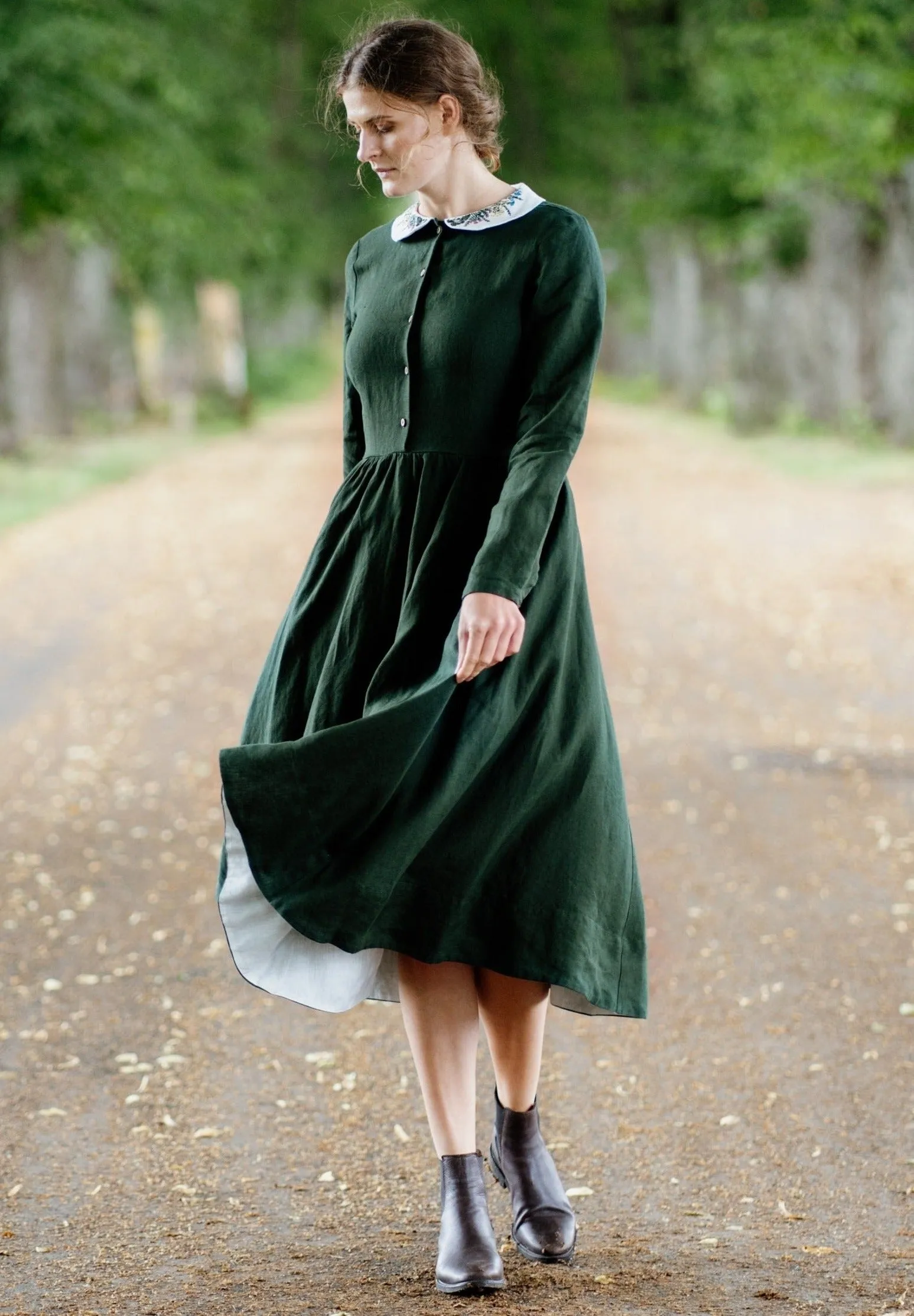 Classic Dress with Embroidered Meadow Collar, Long Sleeve sold by Son de Flor product image thumbnail 2