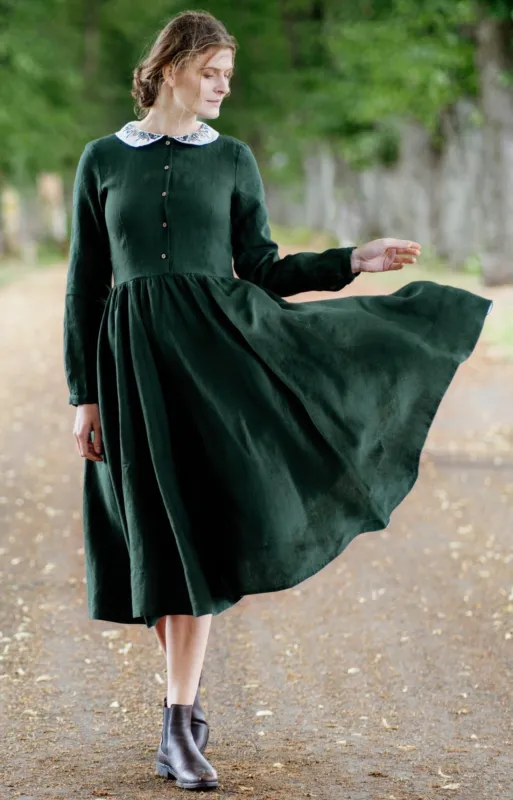 Classic Dress with Embroidered Meadow Collar, Long Sleeve sold by Son de Flor