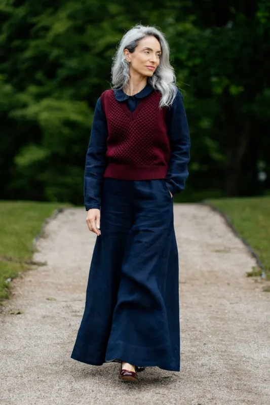 Catherine Trousers, Twill Linen, Night Navy sold by Son de Flor