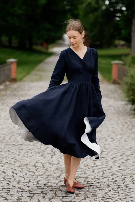 Diane – V-Neck Linen Midi Dress sold by Son de Flor