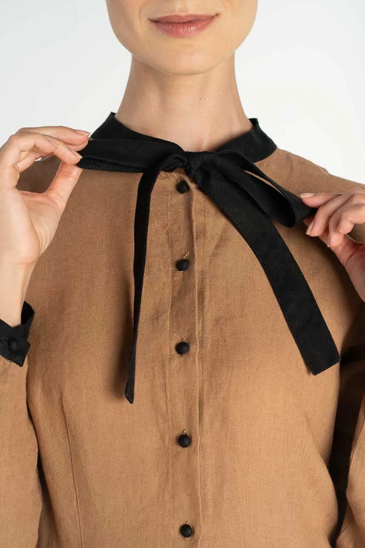 Jasmine – Bow Tie Collar Linen Midi Dress sold by Son de Flor product image thumbnail 4