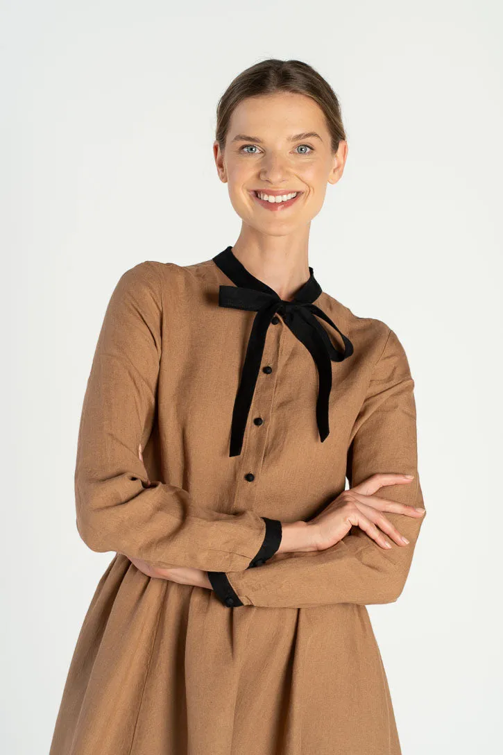 Jasmine – Bow Tie Collar Linen Midi Dress sold by Son de Flor product image thumbnail 3