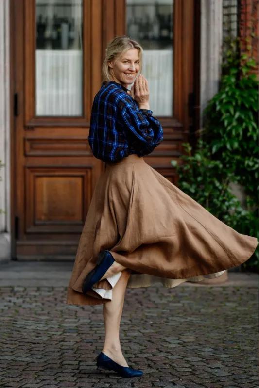 Classic – Full-Circle Twill Linen Midi Skirt sold by Son de Flor