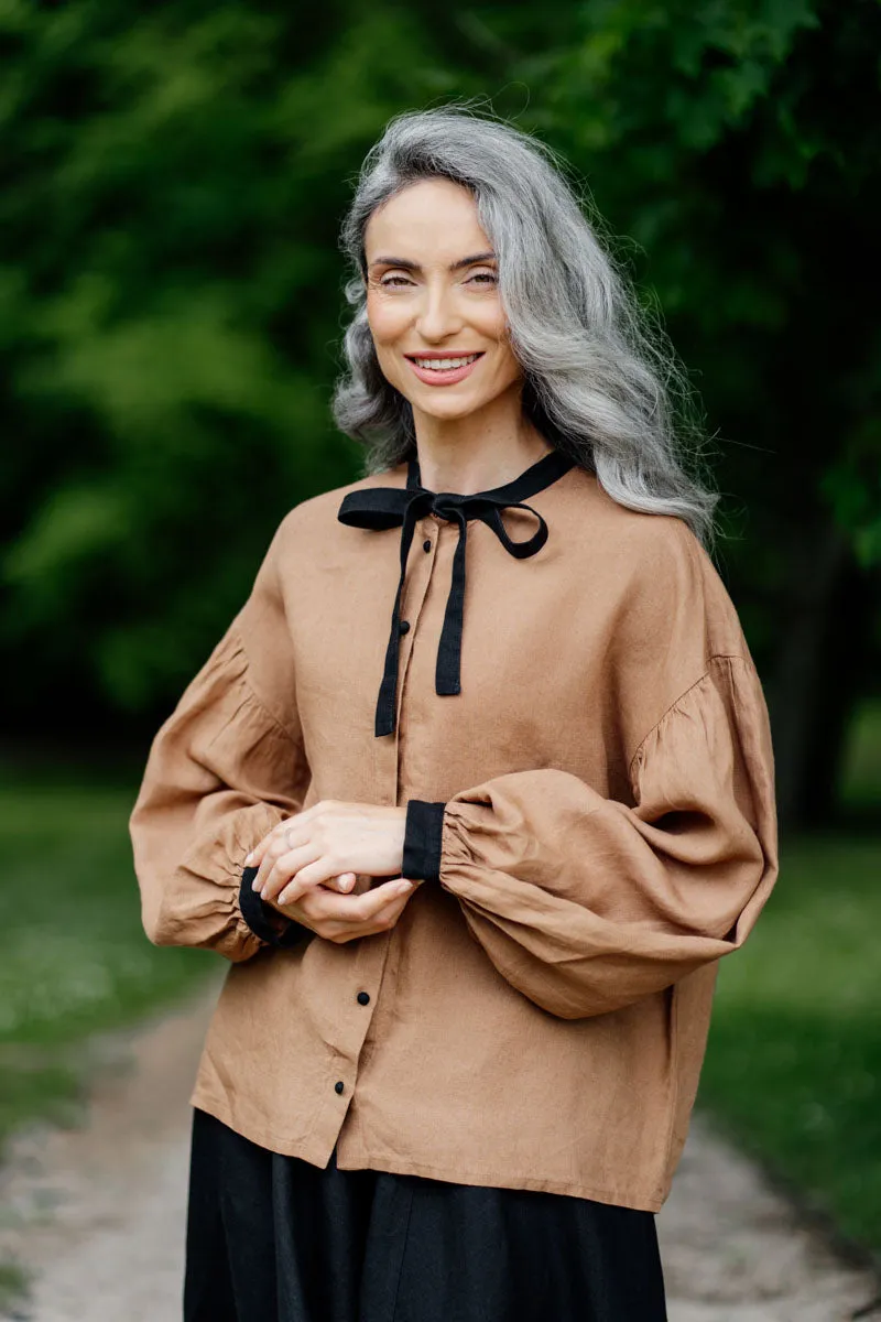 Clementine – Linen Shirt with Bow-Tie Collar sold by Son de Flor