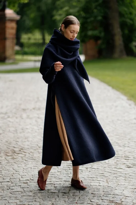 Double Slit – Virgin Wool Tunic Dress with Thumbhole Sleeves sold by Son de Flor