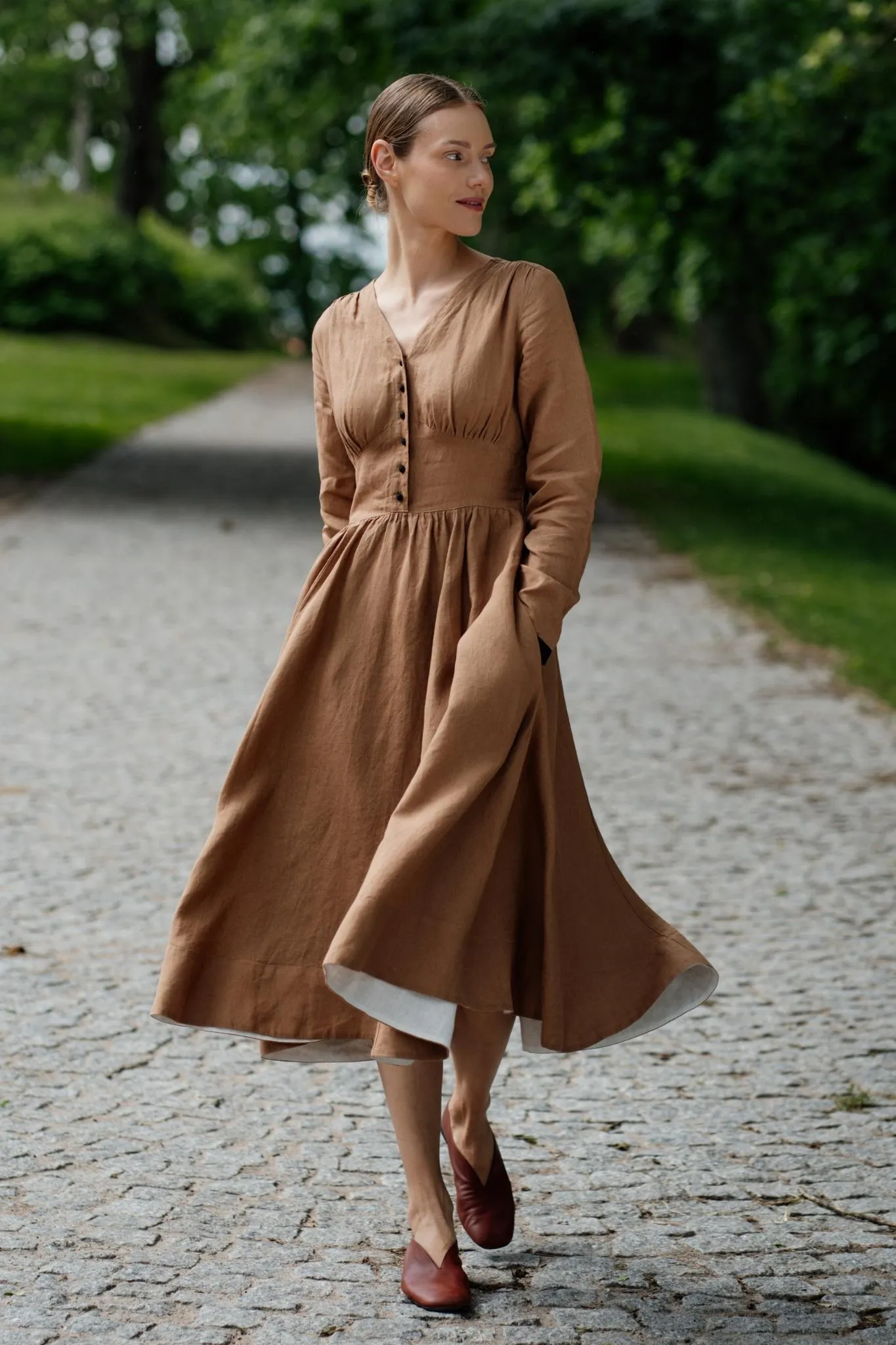 Diane – V-Neck Linen Midi Dress sold by Son de Flor