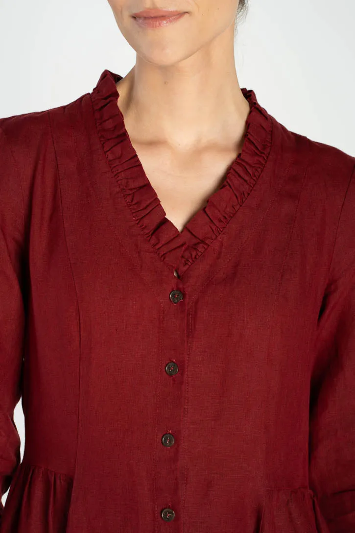 Ophelia – Ruffled V-Neck Linen Midi Dress sold by Son de Flor product image thumbnail 5