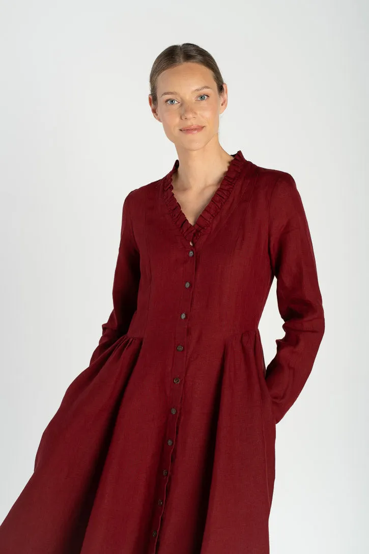 Ophelia – Ruffled V-Neck Linen Midi Dress sold by Son de Flor product image thumbnail 4
