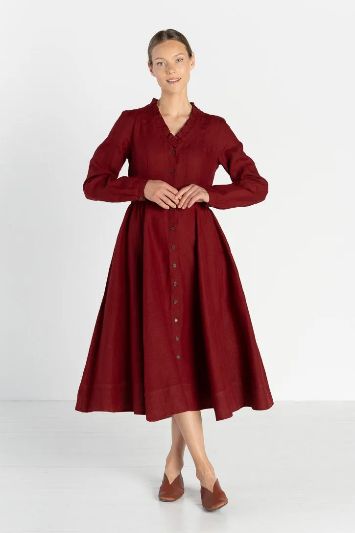 Ophelia – Ruffled V-Neck Linen Midi Dress sold by Son de Flor product image thumbnail 3