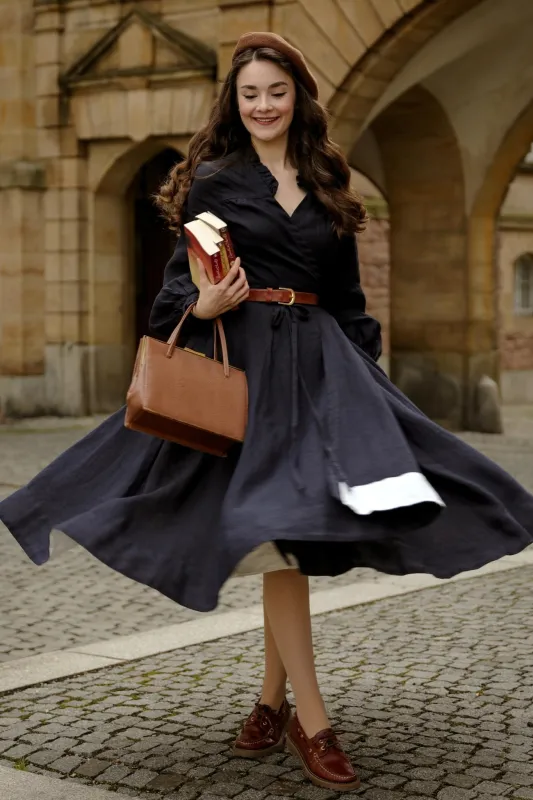Darcy – Linen Wrap Dress with Ruffled V-Neckline sold by Son de Flor