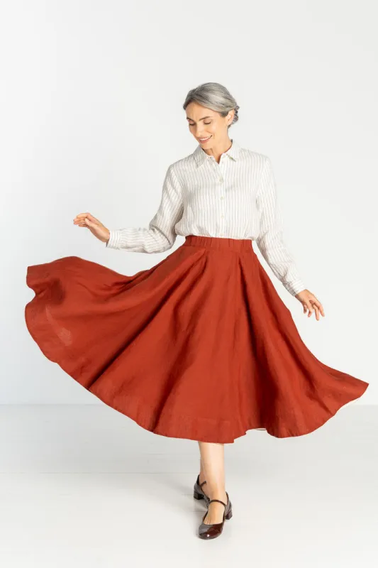 Classic – Full-Circle Linen Midi Skirt sold by Son de Flor
