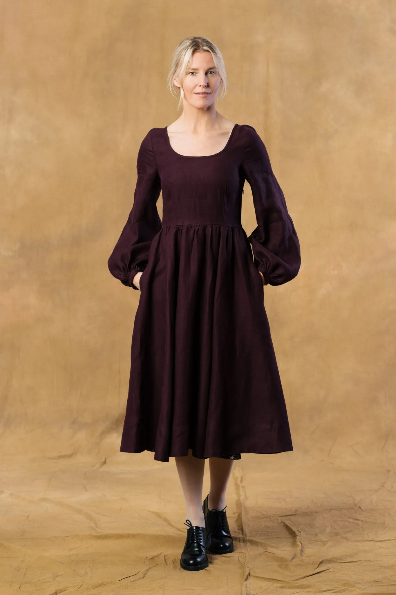 Carmen Dress, Long Sleeve, Twill Linen, Royal Grape sold by Son de Flor product image thumbnail 3
