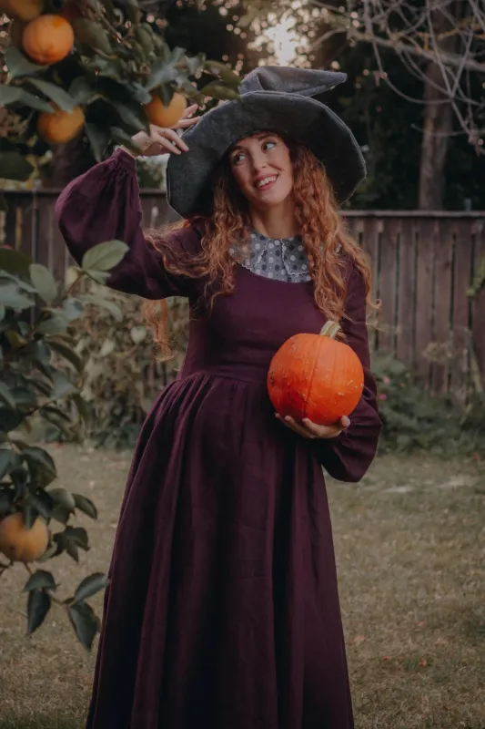 Carmen Dress, Long Sleeve, Twill Linen, Royal Grape sold by Son de Flor