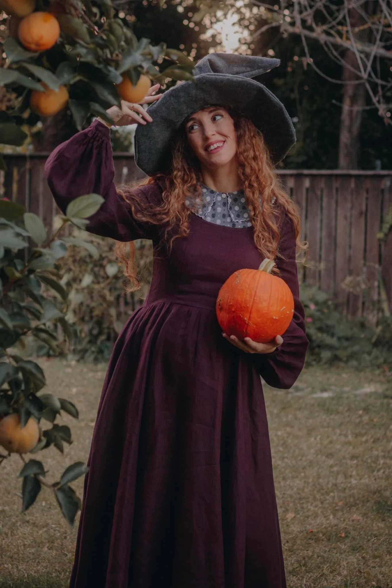 Carmen Dress, Long Sleeve, Twill Linen, Royal Grape sold by Son de Flor