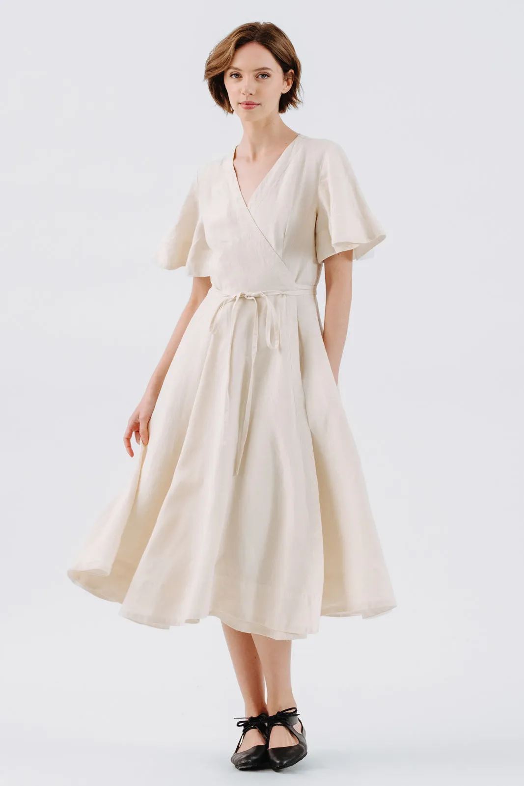 Wrap Dress, Butterfly Sleeve, Milky White sold by Son de Flor product image thumbnail 2