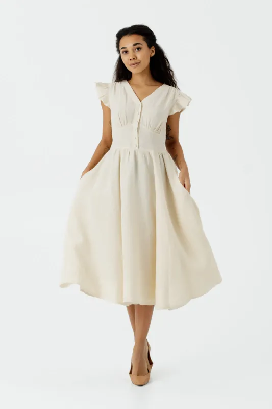 Diane Dress, Ruffle Sleeve, Milky White sold by Son de Flor