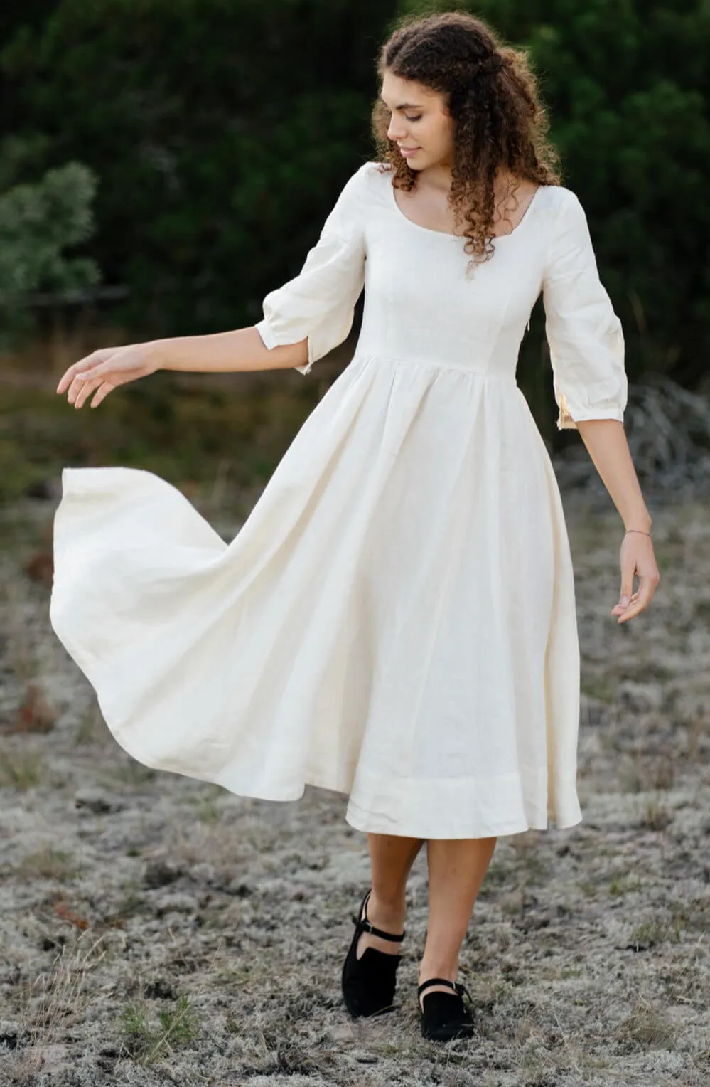 Carmen Dress, 3/4 Sleeve, Milky White sold by Son de Flor product image thumbnail 2