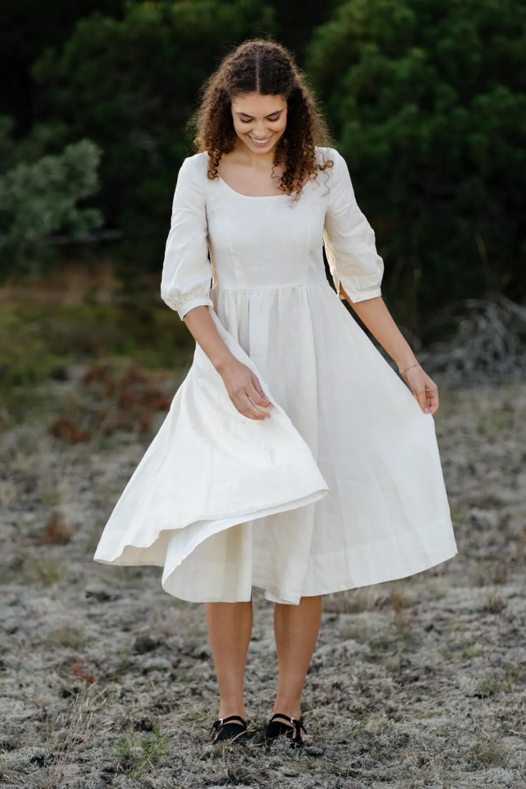 Carmen Dress, 3/4 Sleeve, Milky White sold by Son de Flor product image thumbnail 3