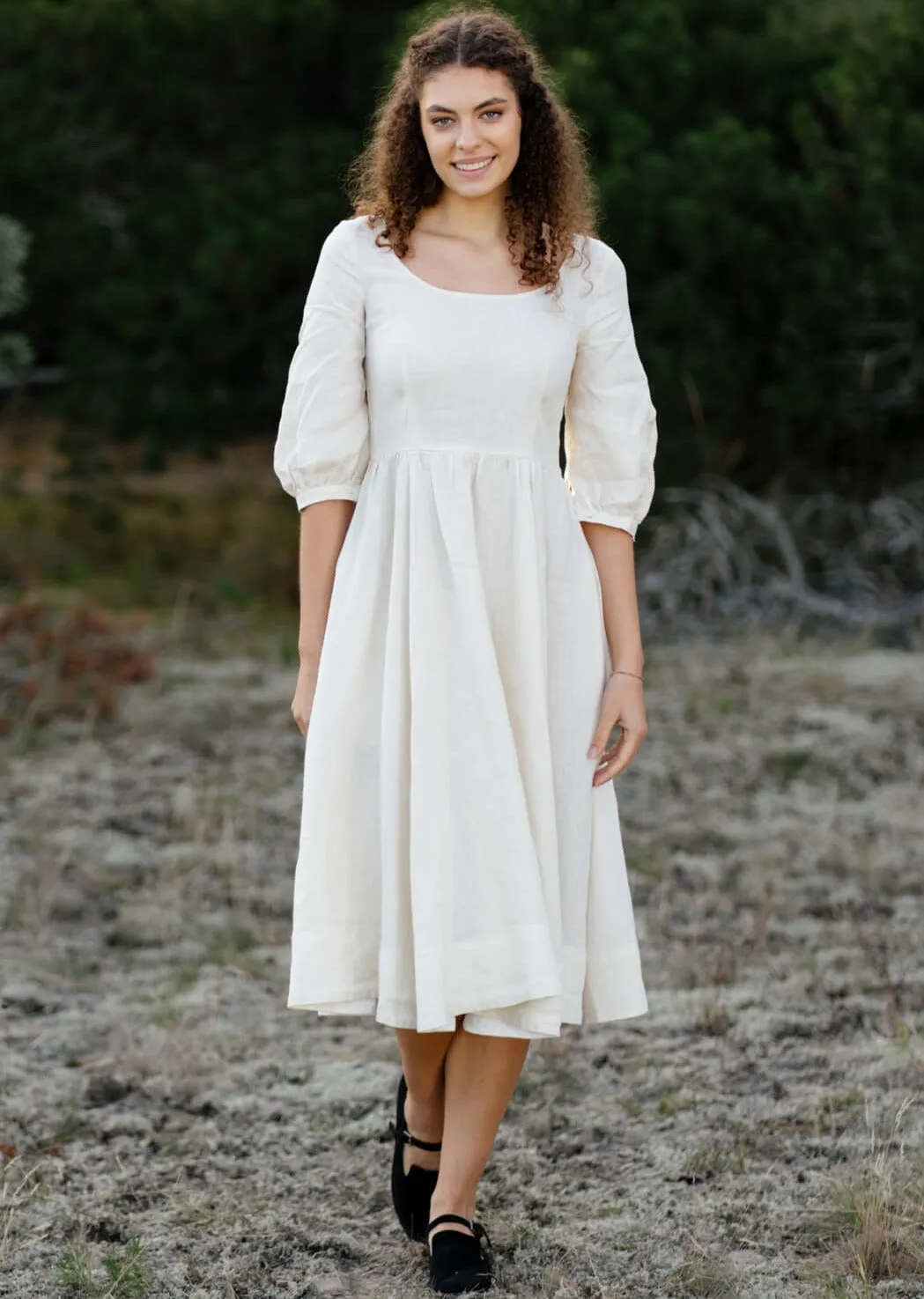 Carmen Dress, 3/4 Sleeve, Milky White sold by Son de Flor