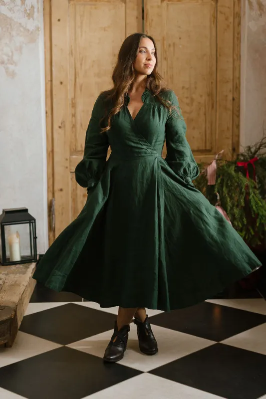 Darcy – Linen Wrap Dress with Ruffled V-Neckline sold by Son de Flor