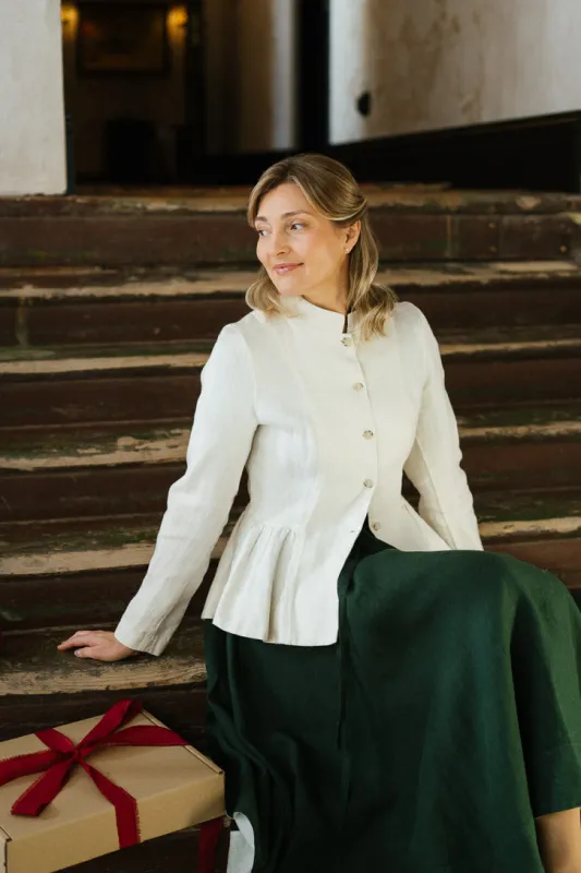 Peplum Jacket, Twill Linen, Milky Herringbone sold by Son de Flor