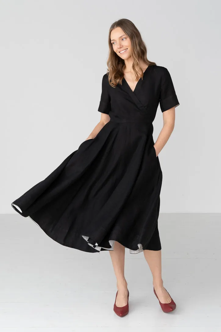 Wrap – V-Neck Linen Midi Dress sold by Son de Flor product image thumbnail 3
