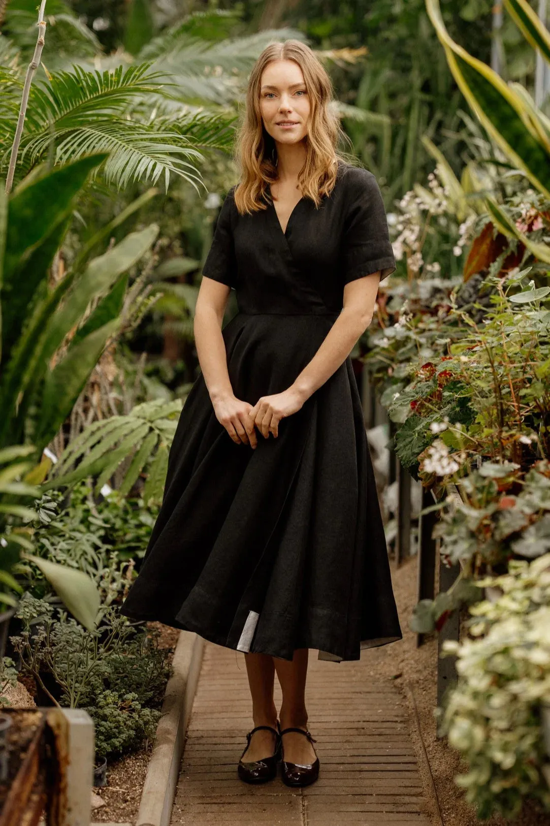 Wrap – V-Neck Linen Midi Dress sold by Son de Flor