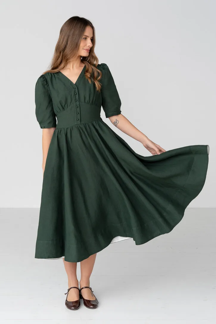 Diane – Puff Sleeve Linen Midi Dress sold by Son de Flor product image thumbnail 3