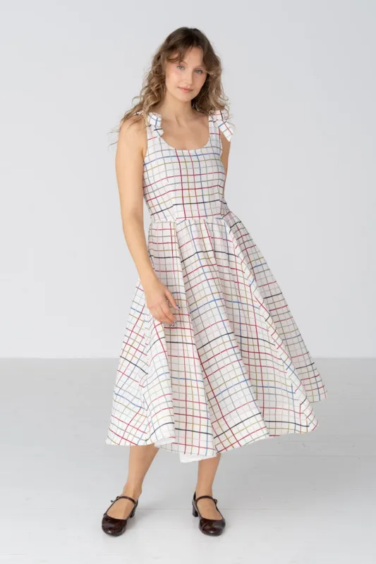Amelia – Tie Shoulder Linen Midi Dress sold by Son de Flor