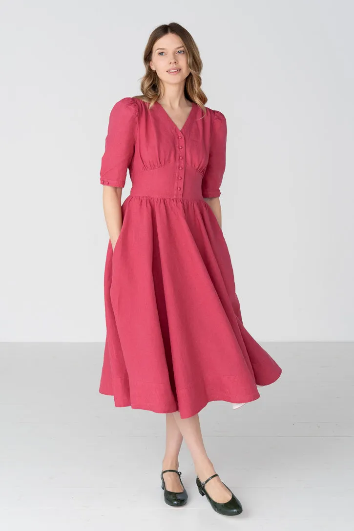 Diane – Puff Sleeve Linen Midi Dress sold by Son de Flor