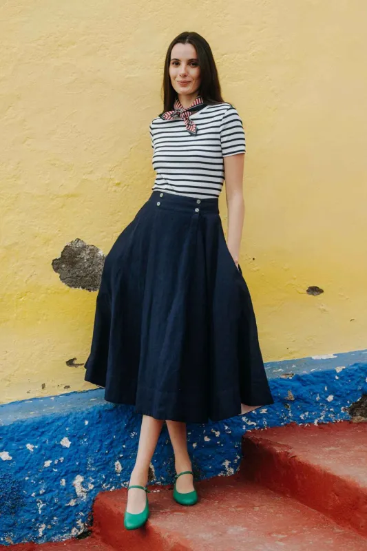 Lilly  – Linen Midi Skirt with Button Closure sold by Son de Flor