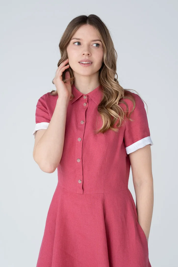 Frida – Short Sleeve Linen Dress with Shirt Collar sold by Son de Flor product image thumbnail 3