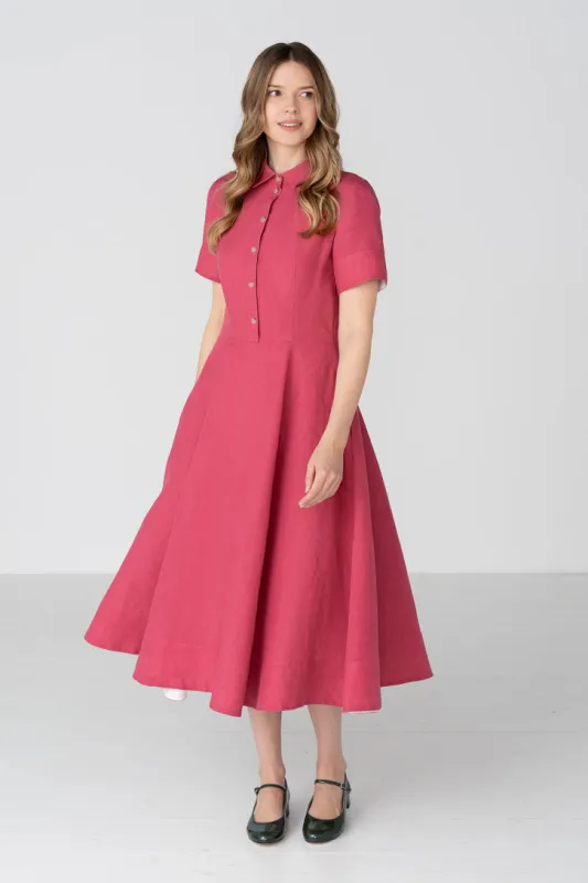 Frida – Short Sleeve Linen Dress with Shirt Collar made by Son de Flor