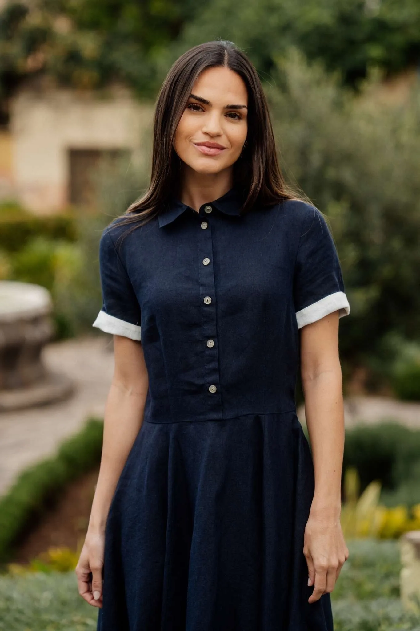 Frida – Short Sleeve Linen Dress with Shirt Collar sold by Son de Flor product image thumbnail 2