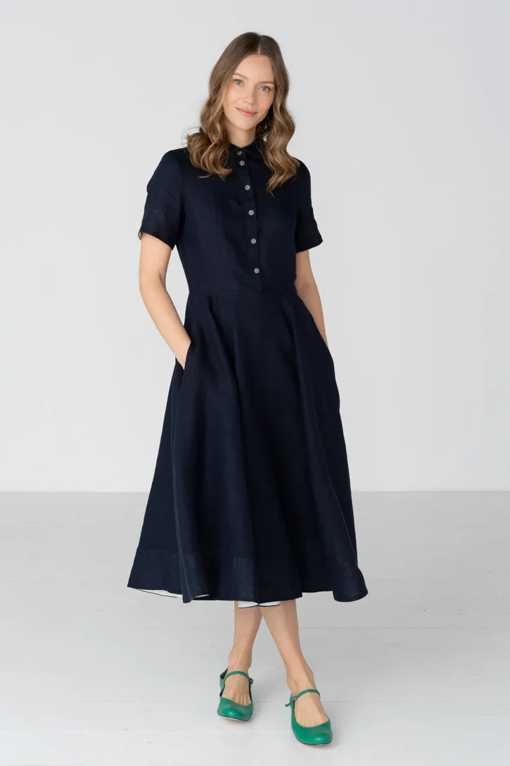 Frida – Short Sleeve Linen Dress with Shirt Collar sold by Son de Flor product image thumbnail 3