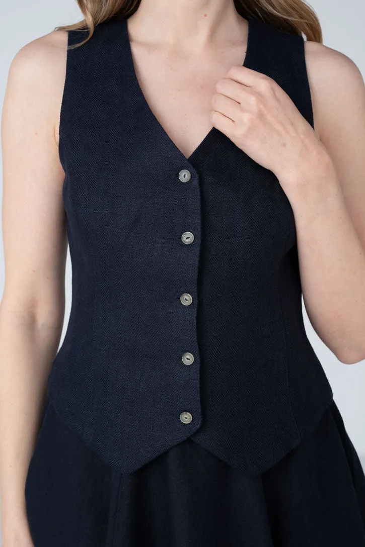 Jane – Fitted Linen V-Neck Vest sold by Son de Flor product image thumbnail 3