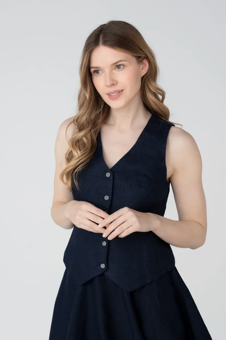 Jane – Fitted Linen V-Neck Vest sold by Son de Flor product image thumbnail 2