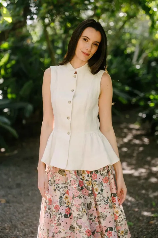Peplum – Twill Linen Vest with Mandarin Collar made by Son de Flor