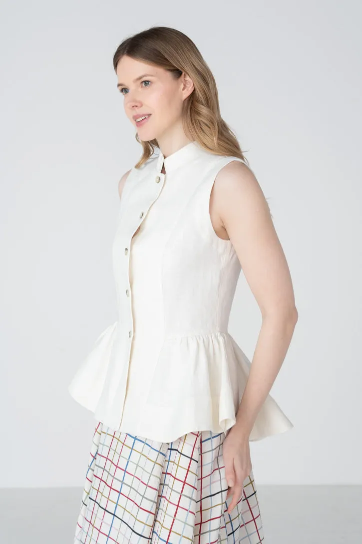 Peplum – Twill Linen Vest with Mandarin Collar sold by Son de Flor product image thumbnail 5
