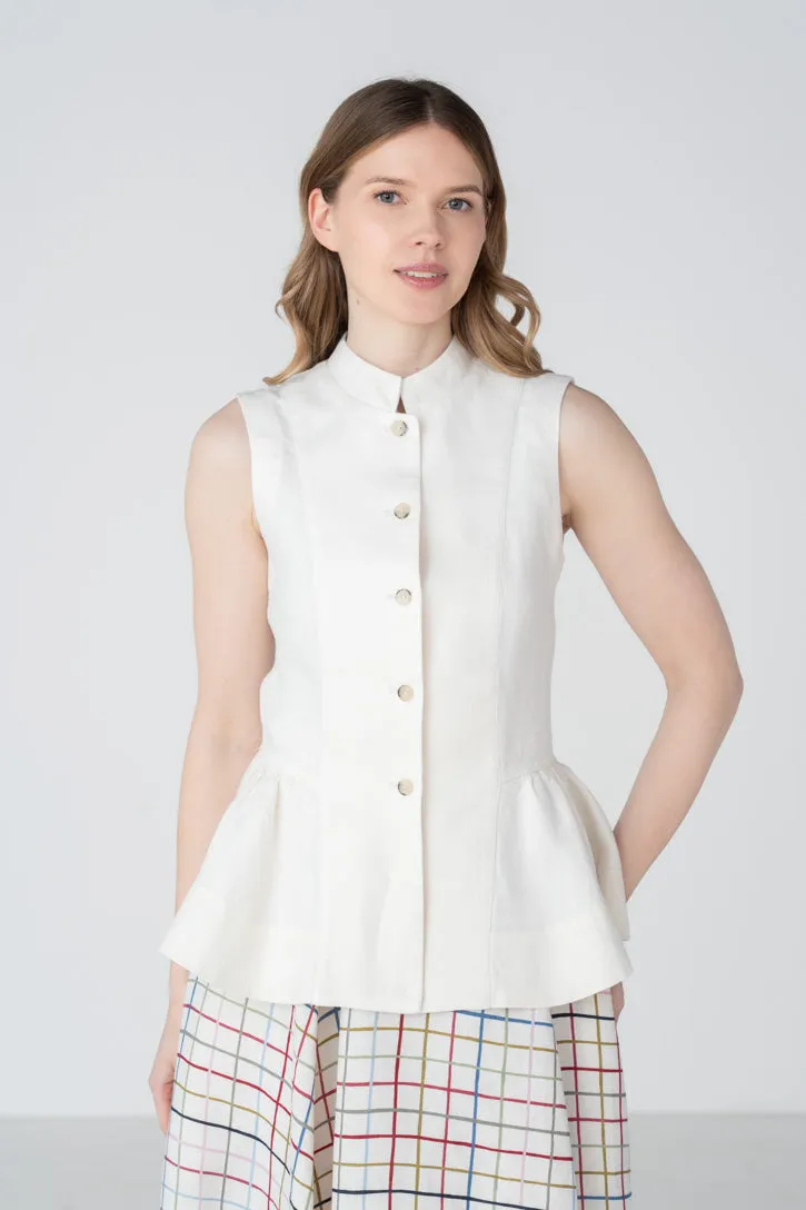 Peplum – Twill Linen Vest with Mandarin Collar sold by Son de Flor product image thumbnail 4