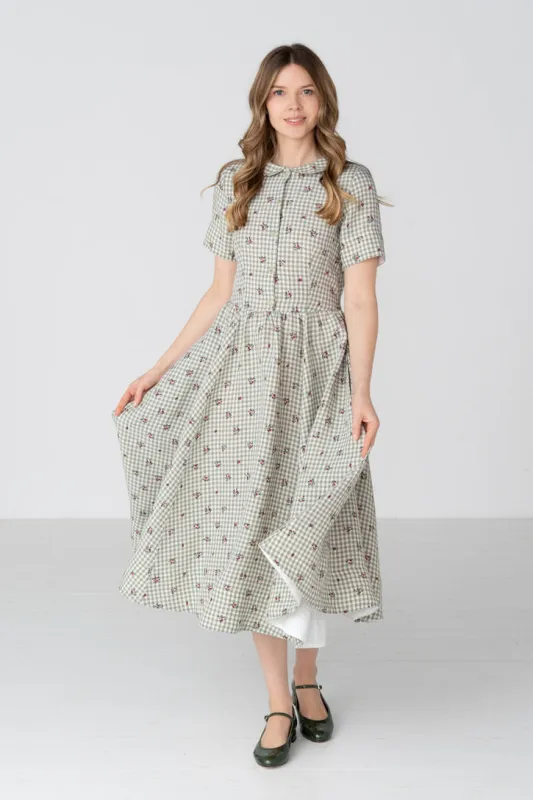 Classic – Short Sleeve Peter Pan Collar Linen Dress made by Son de Flor