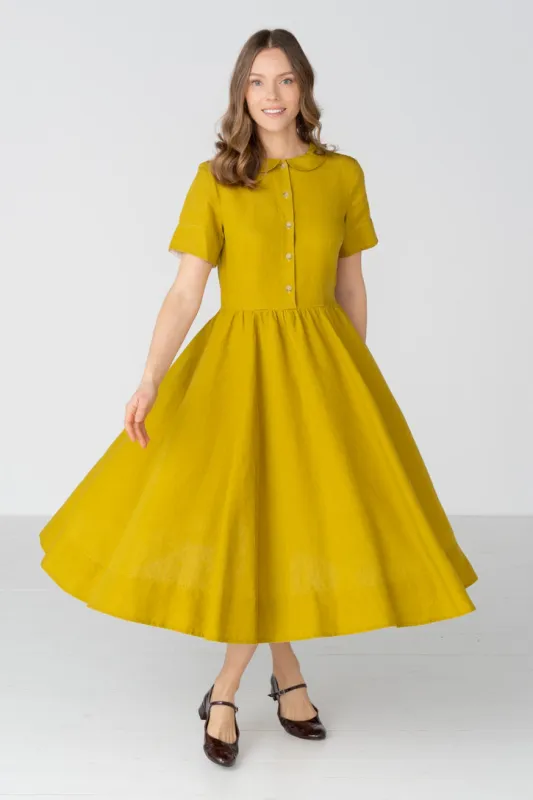 Classic – Short Sleeve Peter Pan Collar Linen Dress made by Son de Flor