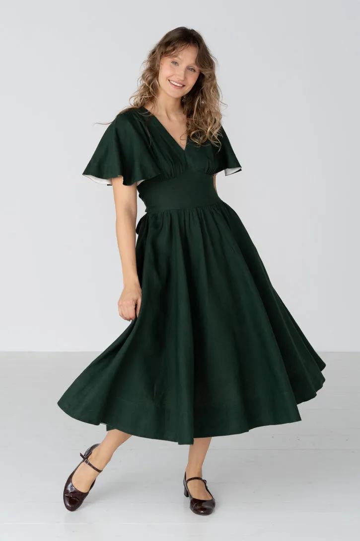 Daisy – V-Neck Linen Dress with Bow Waist Tie sold by Son de Flor product image thumbnail 3
