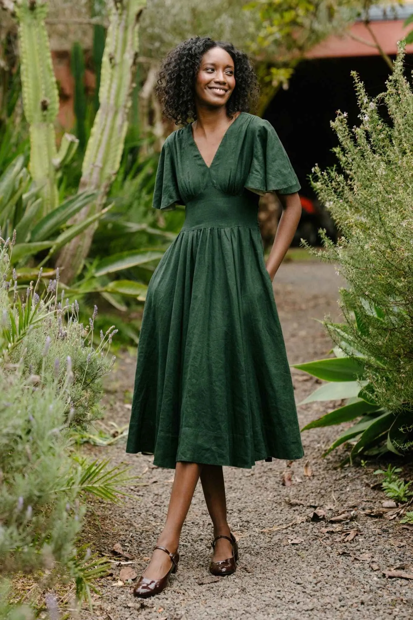 Daisy – V-Neck Linen Dress with Bow Waist Tie sold by Son de Flor