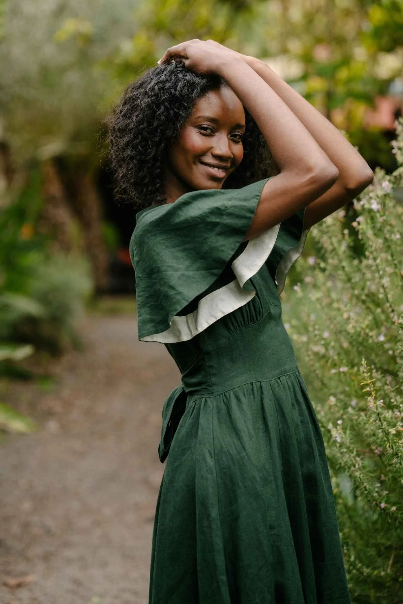 Daisy – V-Neck Linen Dress with Bow Waist Tie sold by Son de Flor product image thumbnail 2