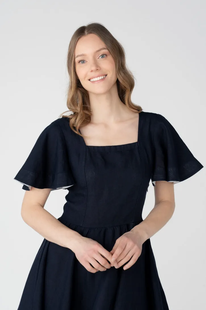 Nora – Square Neck Linen Dress with Butterfly Sleeves sold by Son de Flor product image thumbnail 4