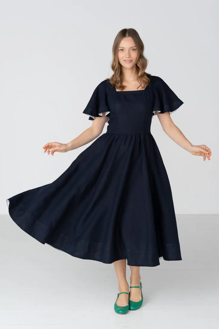 Nora – Square Neck Linen Dress with Butterfly Sleeves sold by Son de Flor product image thumbnail 3