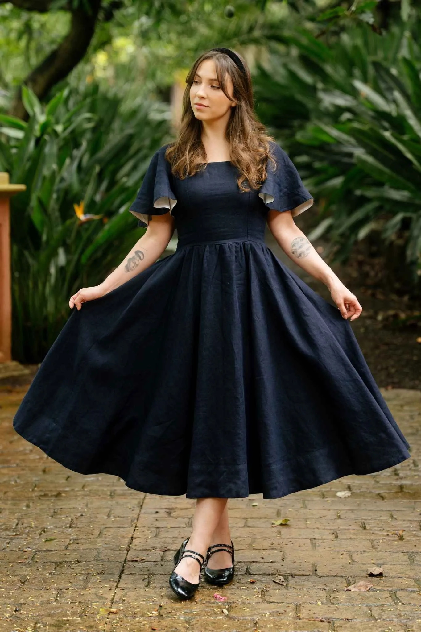 Nora – Square Neck Linen Dress with Butterfly Sleeves sold by Son de Flor